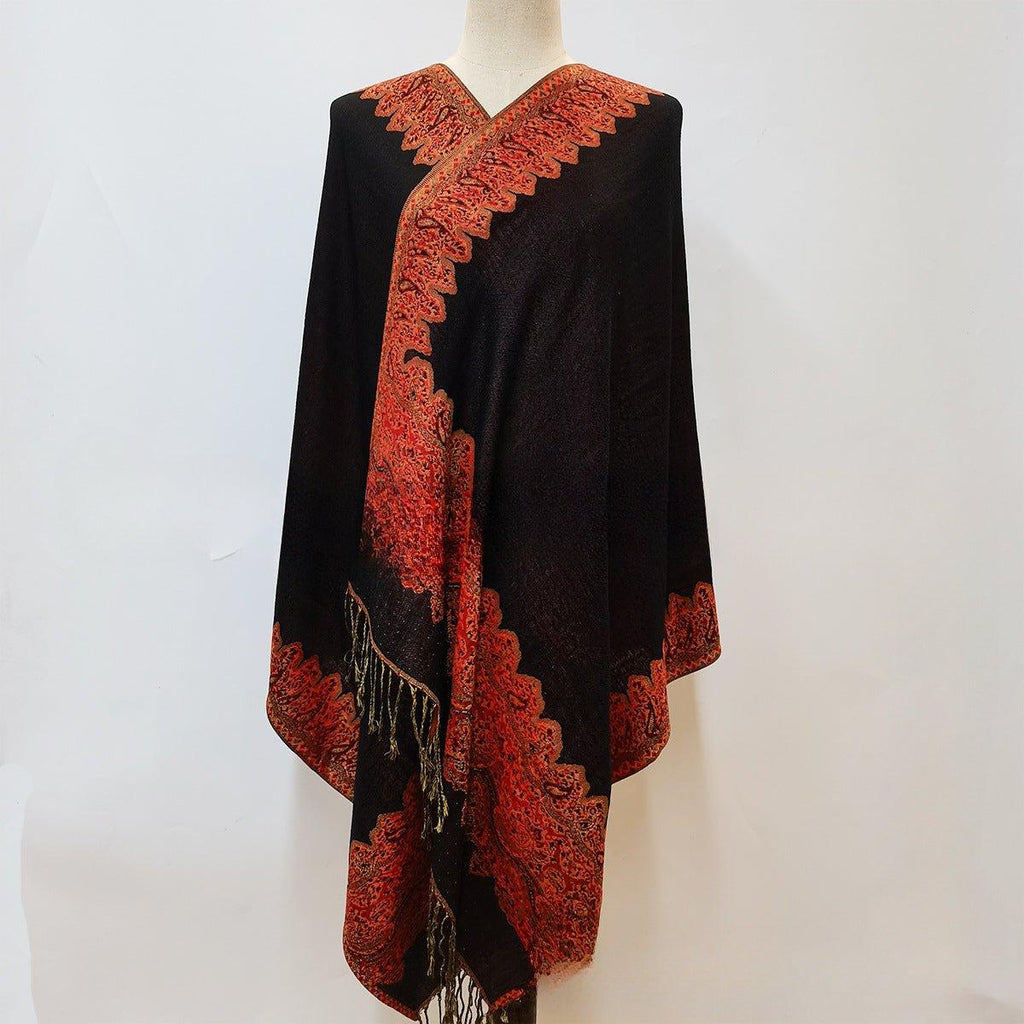 Mariam's Collection MAC044 Bohemian Style Multicolor Retro Jacquard Cashew Long Tassel Scarf — Mariam's Collection branding close-up