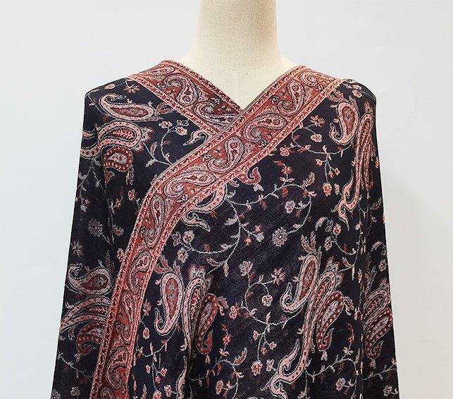 Mariam's Collection MAC044 Bohemian Style Multicolor Retro Jacquard Cashew Long Tassel Scarf — fabric or material detail