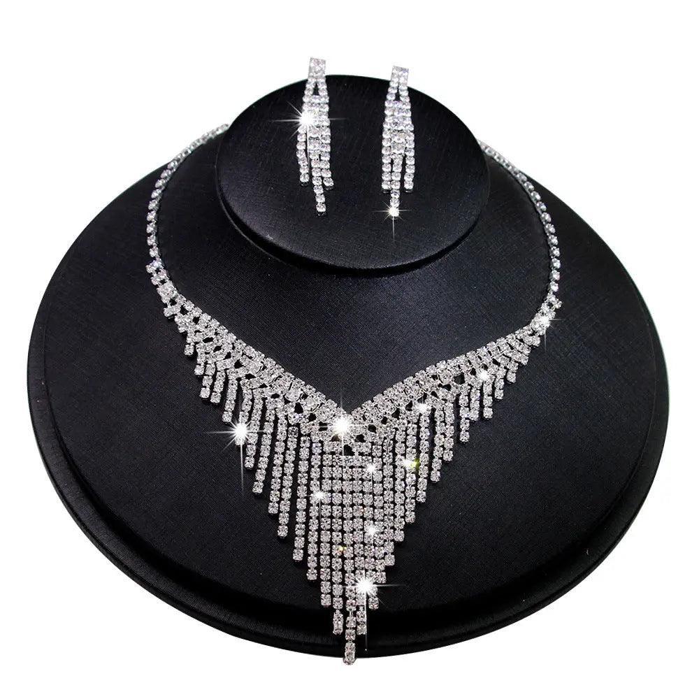 Mariam's Collection MAC047 Rhinestone Crystal angle Earring Fringe Chain Necklaces Sets — lifestyle worn / used context