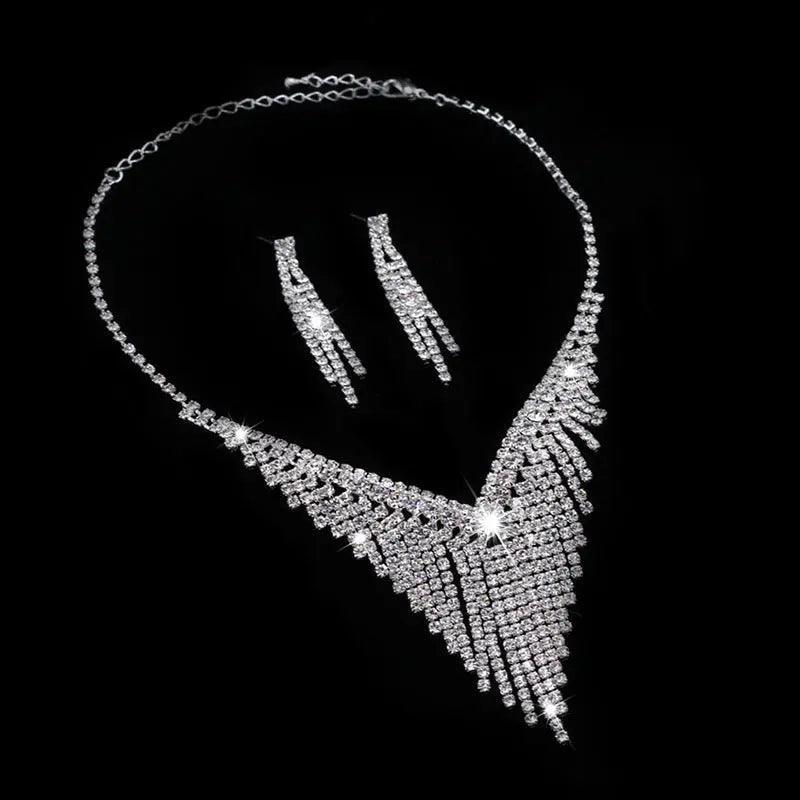 Mariam's Collection MAC047 Rhinestone Crystal angle Earring Fringe Chain Necklaces Sets — product category context