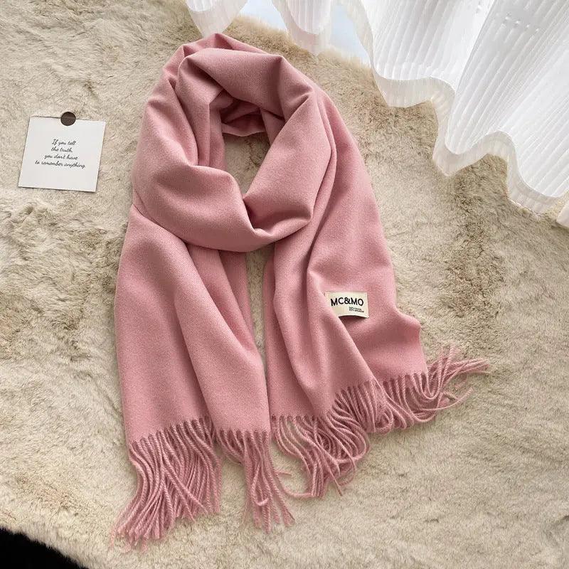 Mariam's Collection MAC049 Imitation Cashmere Solid Color Basic Tassel Scarf — fabric or material detail