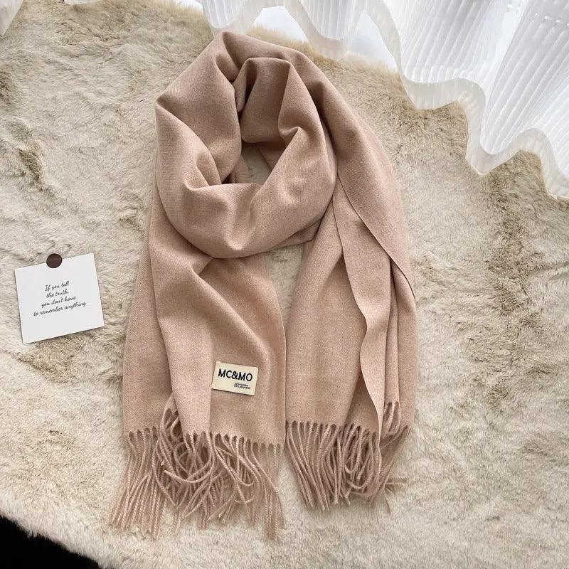 Mariam's Collection MAC049 Imitation Cashmere Solid Color Basic Tassel Scarf — side view