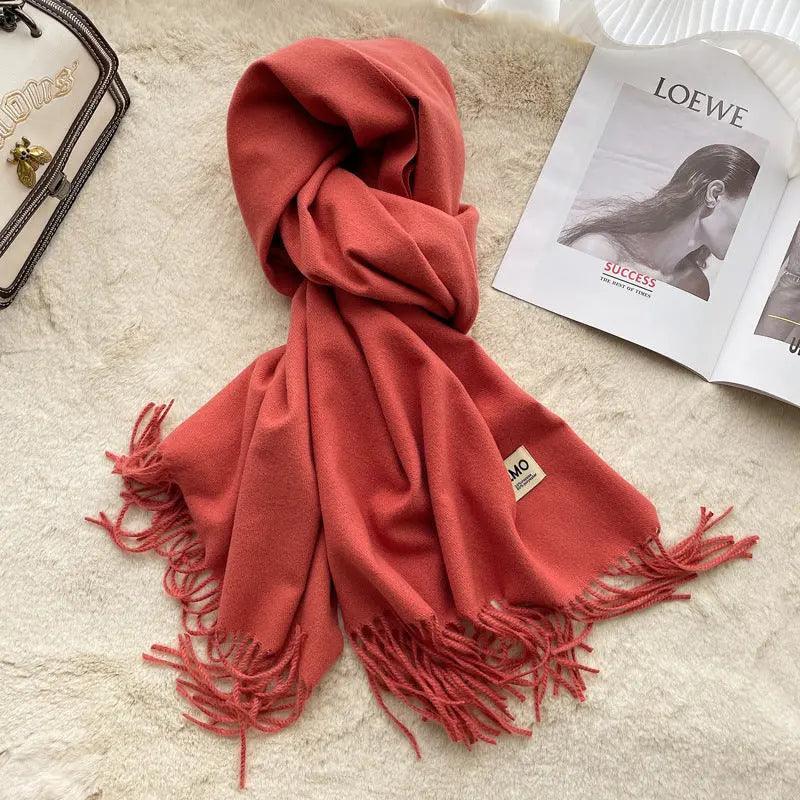 Mariam's Collection MAC049 Imitation Cashmere Solid Color Basic Tassel Scarf — feature highlight