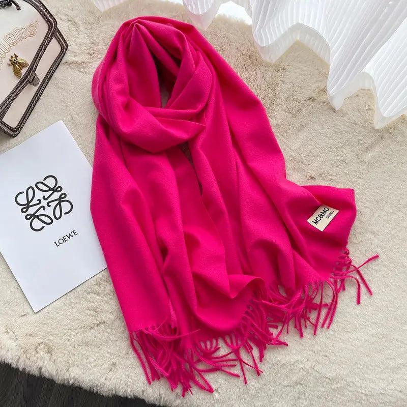 Mariam's Collection MAC049 Imitation Cashmere Solid Color Basic Tassel Scarf — flat-lay composition