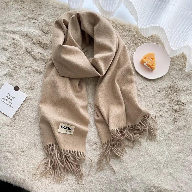 Mariam's Collection MAC049 Imitation Cashmere Solid Color Basic Tassel Scarf — lifestyle context