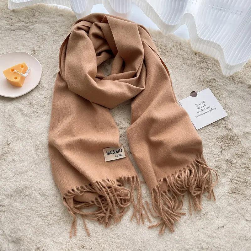 Mariam's Collection MAC049 Imitation Cashmere Solid Color Basic Tassel Scarf — detail shot 9