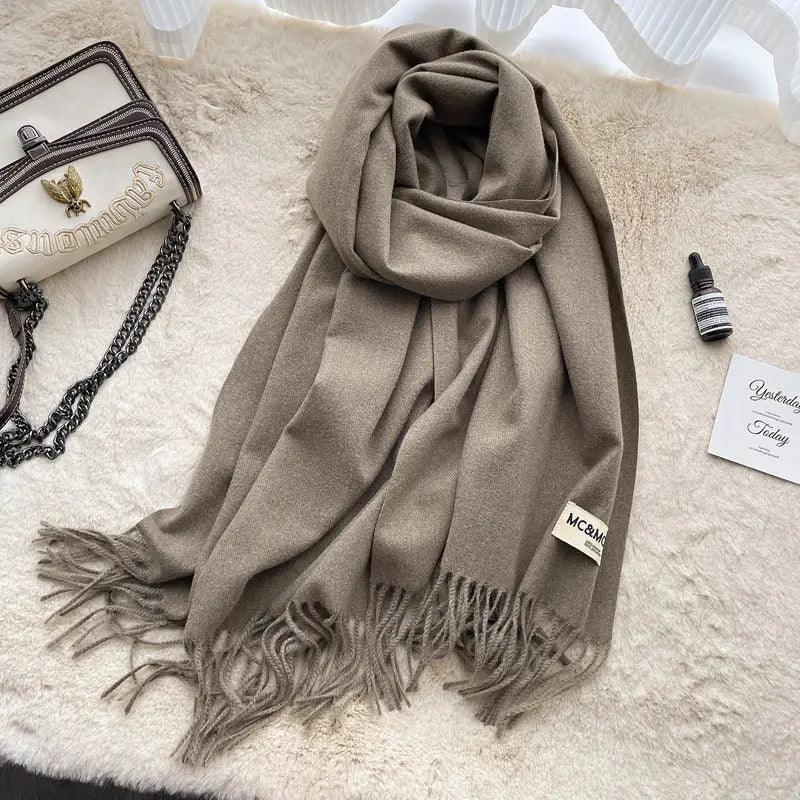 Mariam's Collection MAC049 Imitation Cashmere Solid Color Basic Tassel Scarf — fabric or material detail