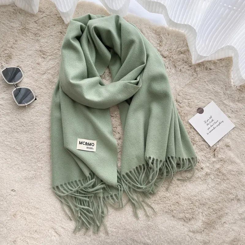 Mariam's Collection MAC049 Imitation Cashmere Solid Color Basic Tassel Scarf — back view