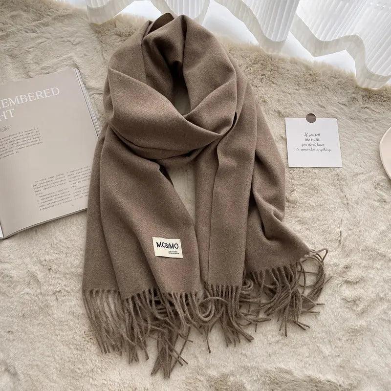 Mariam's Collection MAC049 Imitation Cashmere Solid Color Basic Tassel Scarf — size reference
