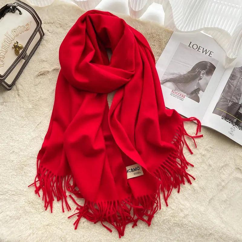 Mariam's Collection MAC049 Imitation Cashmere Solid Color Basic Tassel Scarf — detail shot 6