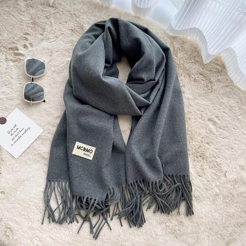 Mariam's Collection MAC049 Imitation Cashmere Solid Color Basic Tassel Scarf — detail close-up