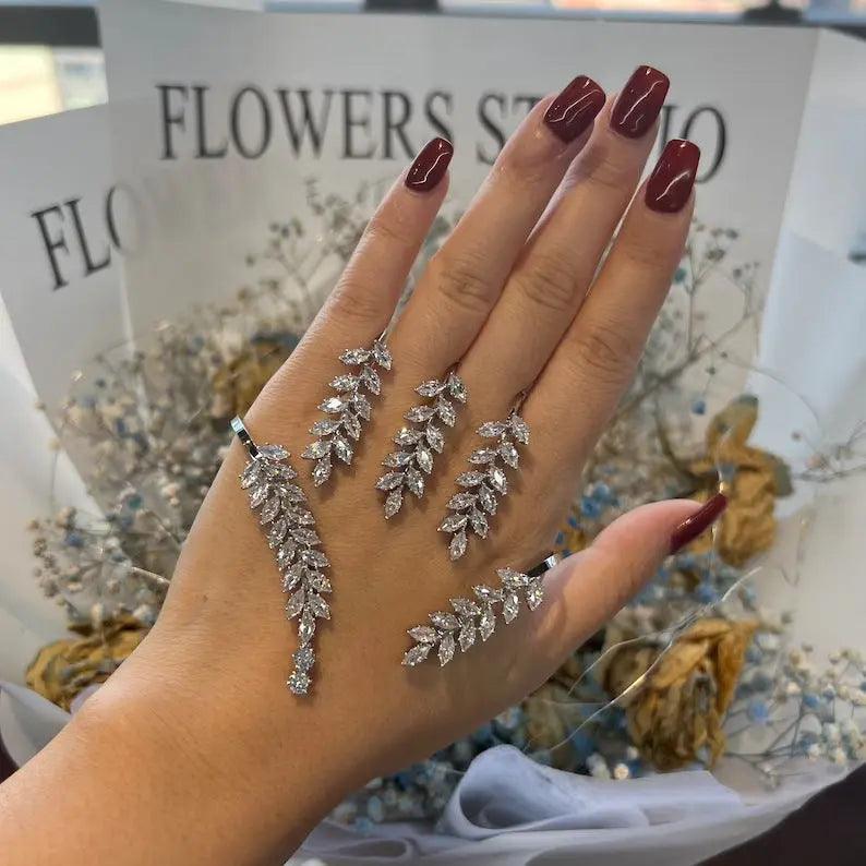 Mariam's Collection MAC053 Stonefans Zircon Cuff Hand Palm Bangle Leaf Bracelet — main product shot