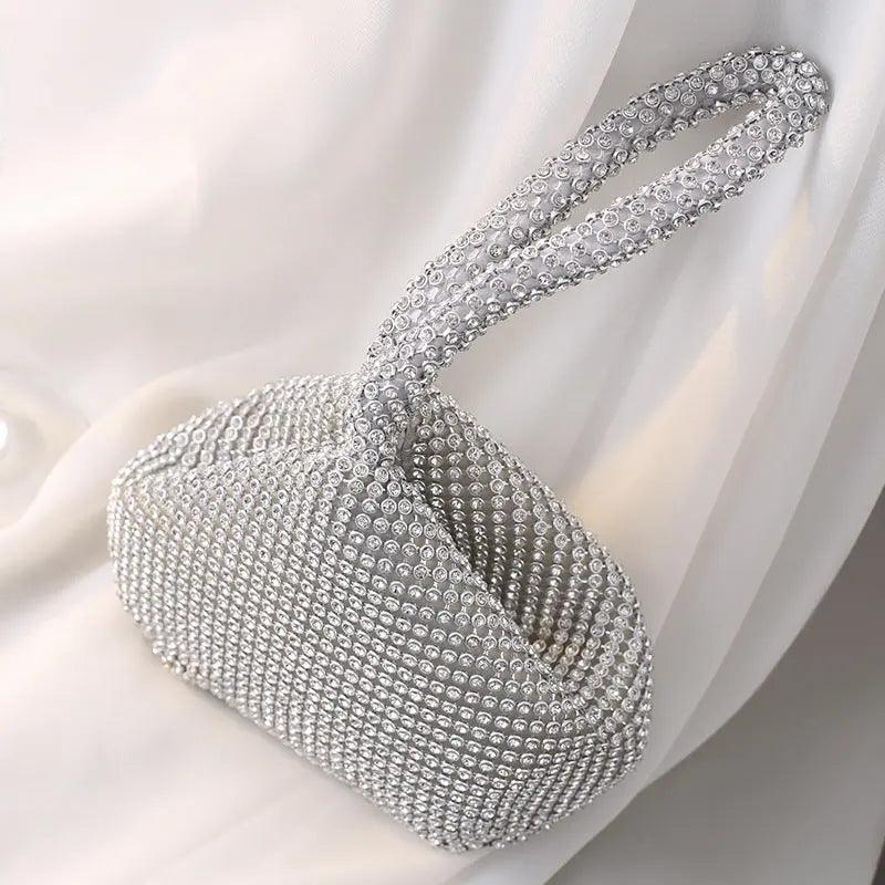 Mariam's Collection MAC057 Handbag Rhinestones Heart Shape Shiny Handmade Small Evening Bag — construction detail