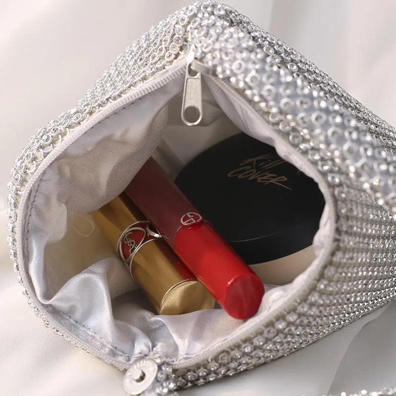 Mariam's Collection MAC057 Handbag Rhinestones Heart Shape Shiny Handmade Small Evening Bag — Mariam's Collection branding close-up