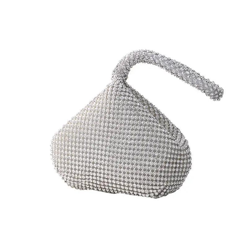 Mariam's Collection MAC057 Handbag Rhinestones Heart Shape Shiny Handmade Small Evening Bag — lifestyle worn / used context