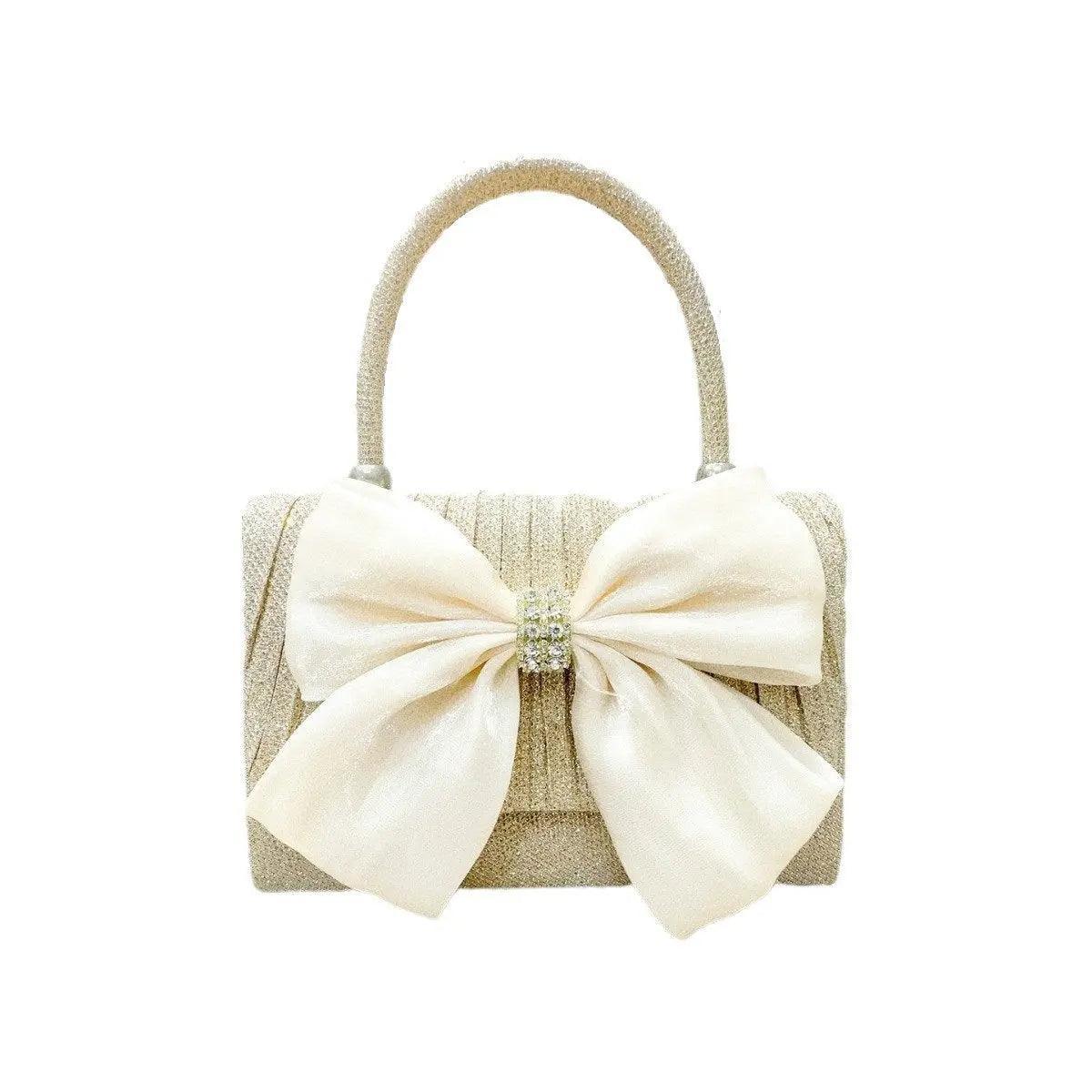 Mariam's Collection MAC060 White Bowknot Portable Shoulder Bag Big Bow Design Underarm Bags — lifestyle worn / used context