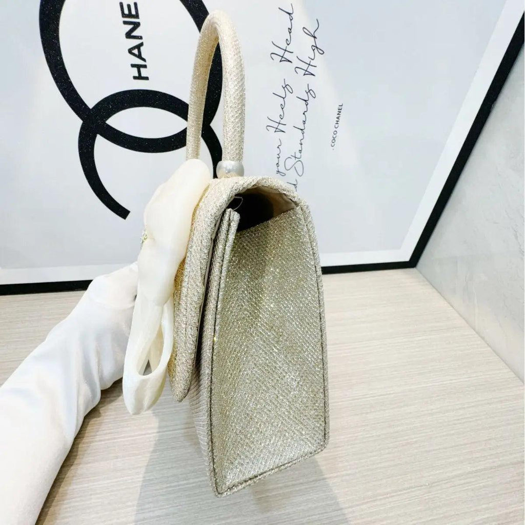 Mariam's Collection MAC060 White Bowknot Portable Shoulder Bag Big Bow Design Underarm Bags — White detail
