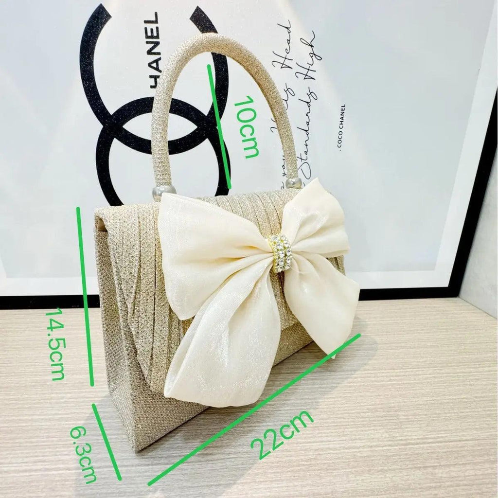 Mariam's Collection MAC060 White Bowknot Portable Shoulder Bag Big Bow Design Underarm Bags — Mariam's Collection branding close-up