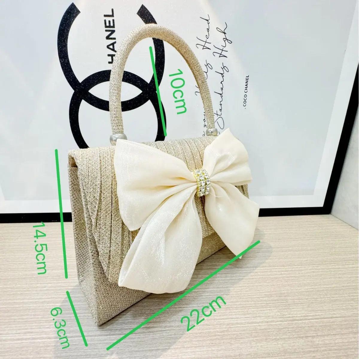 Mariam's Collection MAC060 White Bowknot Portable Shoulder Bag Big Bow Design Underarm Bags — Mariam's Collection branding close-up