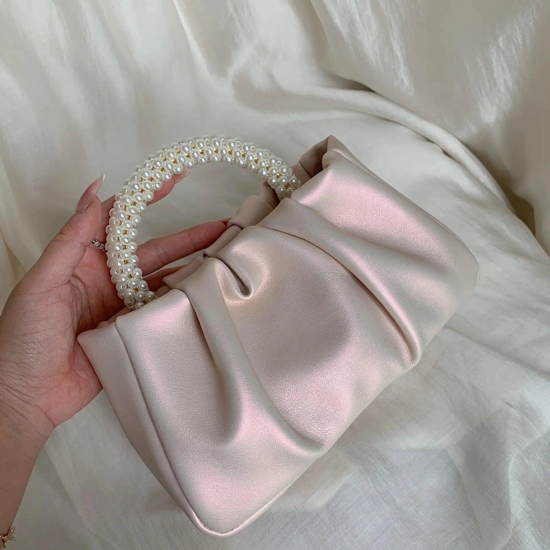 Mariam's Collection Mariam's Collection MAC062 Soft Leather Pearl Clutch Evening Bags — construction detail