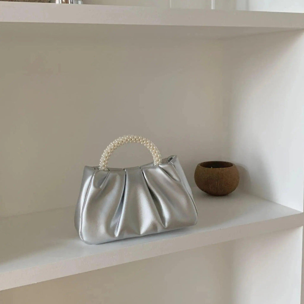Mariam's Collection Mariam's Collection MAC062 Soft Leather Pearl Clutch Evening Bags — Mariam's Collection branding close-up