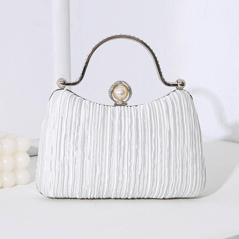Mariam's Collection MAC071 Pearl Bag Banquet Bag Pleated Diamond Encrusted Handbag — construction detail