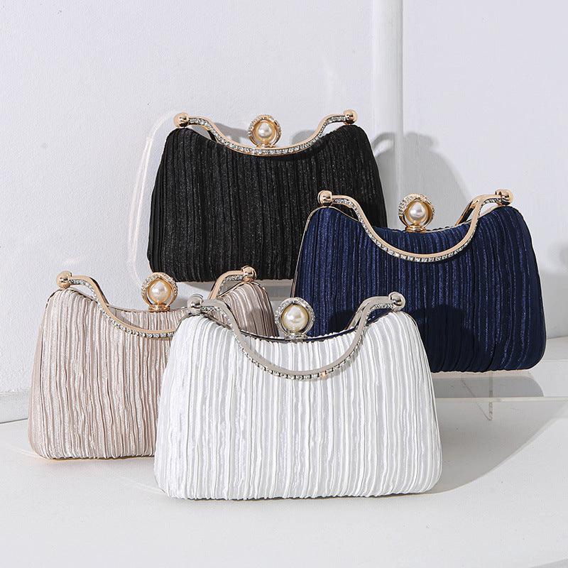 Mariam's Collection MAC071 Pearl Bag Banquet Bag Pleated Diamond Encrusted Handbag — main product shot
