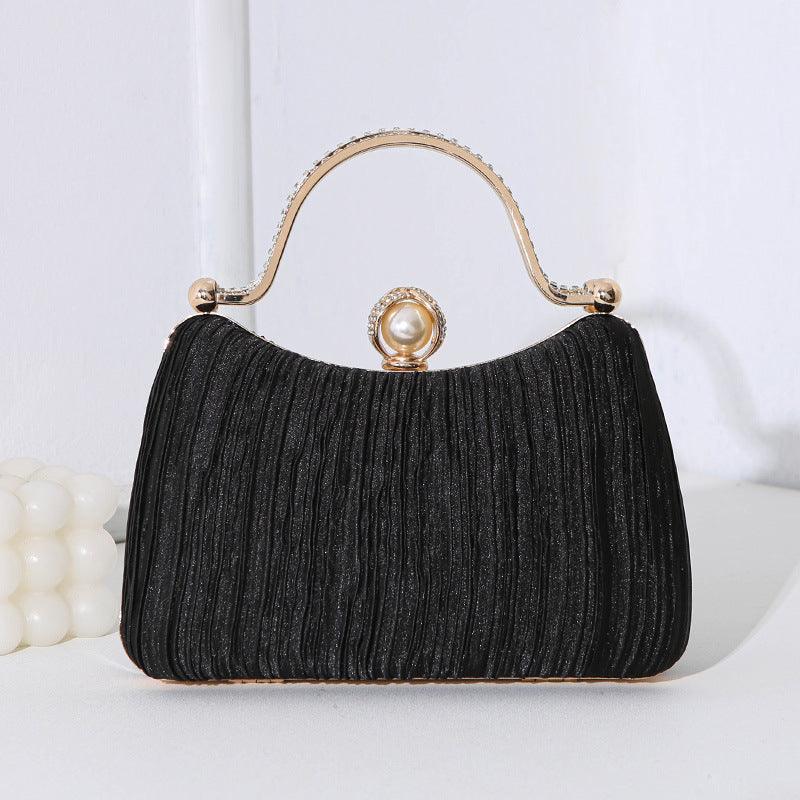 Mariam's Collection MAC071 Pearl Bag Banquet Bag Pleated Diamond Encrusted Handbag — Mariam's Collection branding close-up