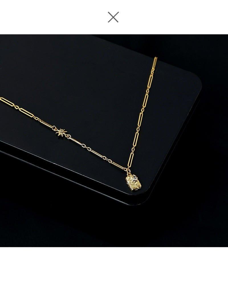 Mariam's Collection Brass Plated 18K Real Gold Light Luxury Style Zircon Inlaid Square Pendant… — Gold detail