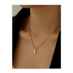 Brass Plated 18K Real Gold Light Luxury Style Zircon Inlaid Square Pendant…