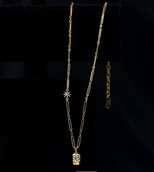 Mariam's Collection Brass Plated 18K Real Gold Light Luxury Style Zircon Inlaid Square Pendant… — Mariam's Collection branding close-up