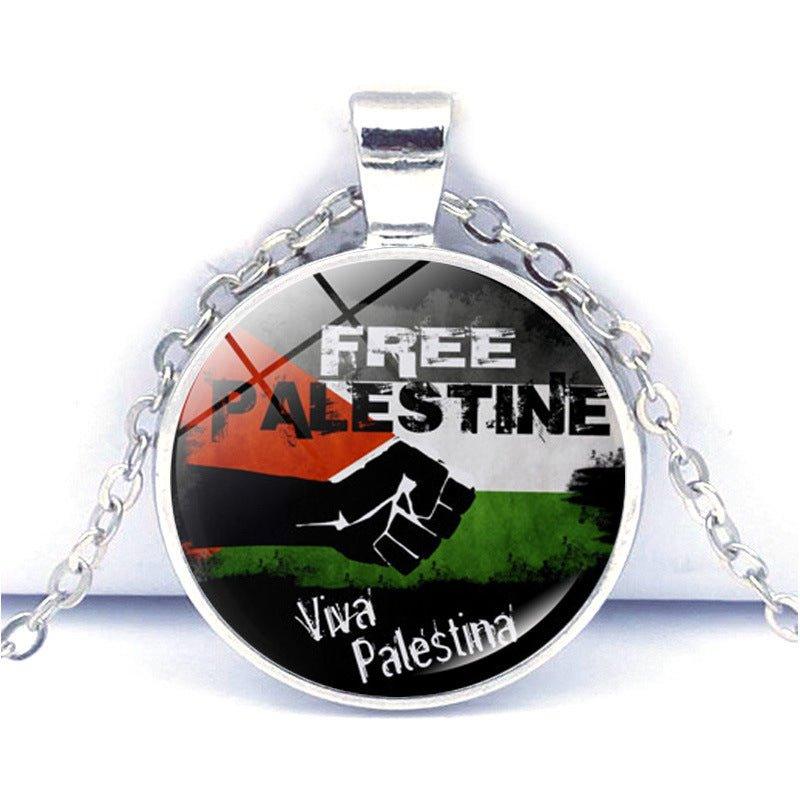 Mariam's Collection MAC076 Time Gem Palestine keffiyeh Anti-War Peace Pendant Necklace — fabric or material detail
