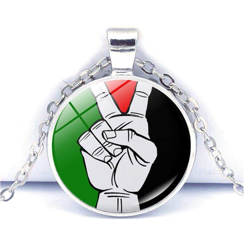 Mariam's Collection MAC076 Time Gem Palestine keffiyeh Anti-War Peace Pendant Necklace — product on model