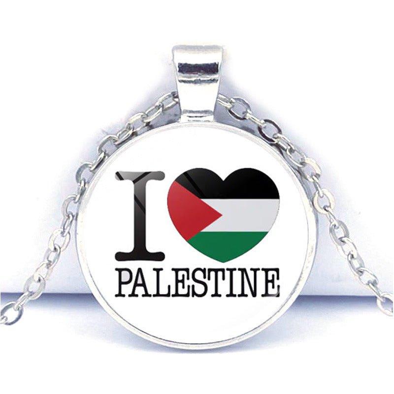 Mariam's Collection MAC076 Time Gem Palestine keffiyeh Anti-War Peace Pendant Necklace — lifestyle worn / used context