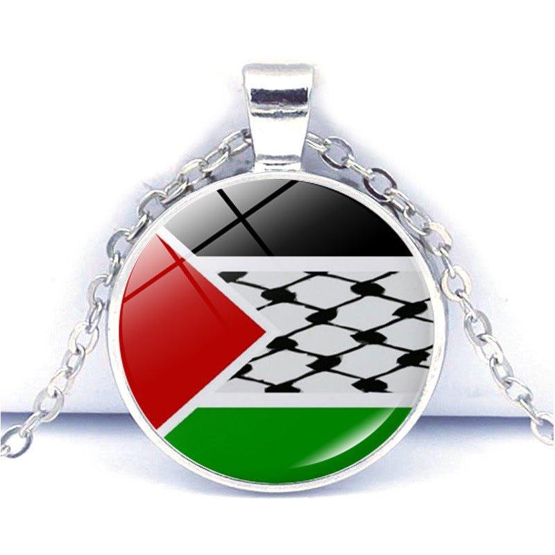 Mariam's Collection MAC076 Time Gem Palestine keffiyeh Anti-War Peace Pendant Necklace — Mariam's Collection branding close-up