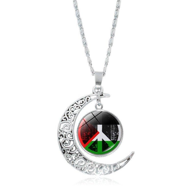 Mariam's Collection MAC077 Women's Versatile Silver keffiyeh Hollow Moon Pendant Necklace — detail shot 9