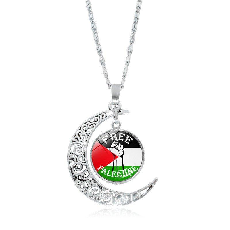 Mariam's Collection MAC077 Women's Versatile Silver keffiyeh Hollow Moon Pendant Necklace — detail shot 6