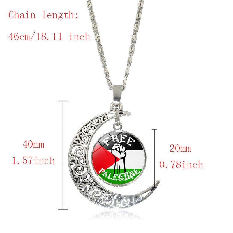 Mariam's Collection MAC077 Women's Versatile Silver keffiyeh Hollow Moon Pendant Necklace — Silver detail