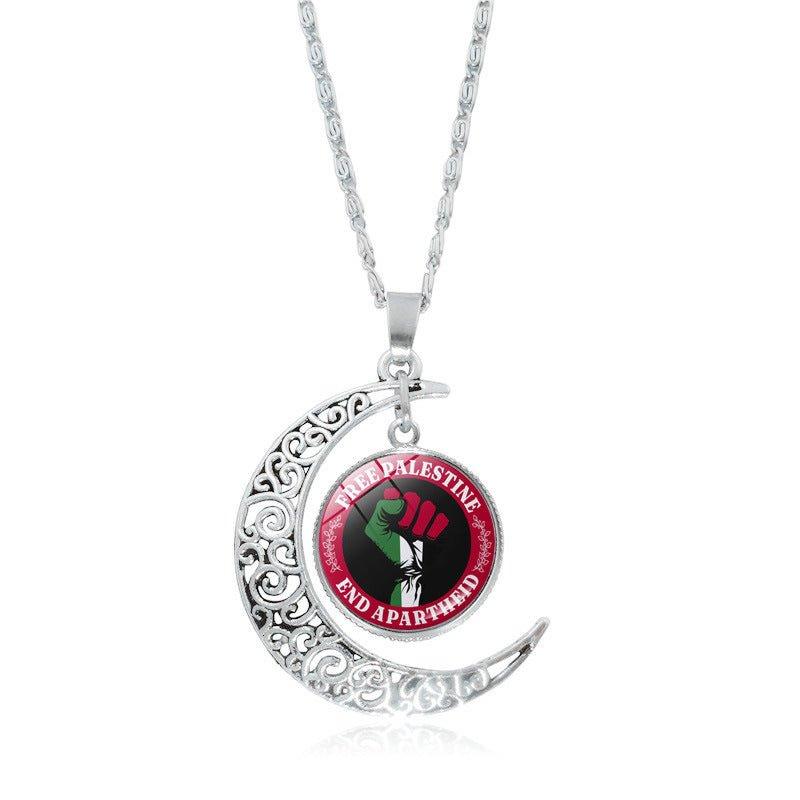 Mariam's Collection MAC077 Women's Versatile Silver keffiyeh Hollow Moon Pendant Necklace — detail shot 7