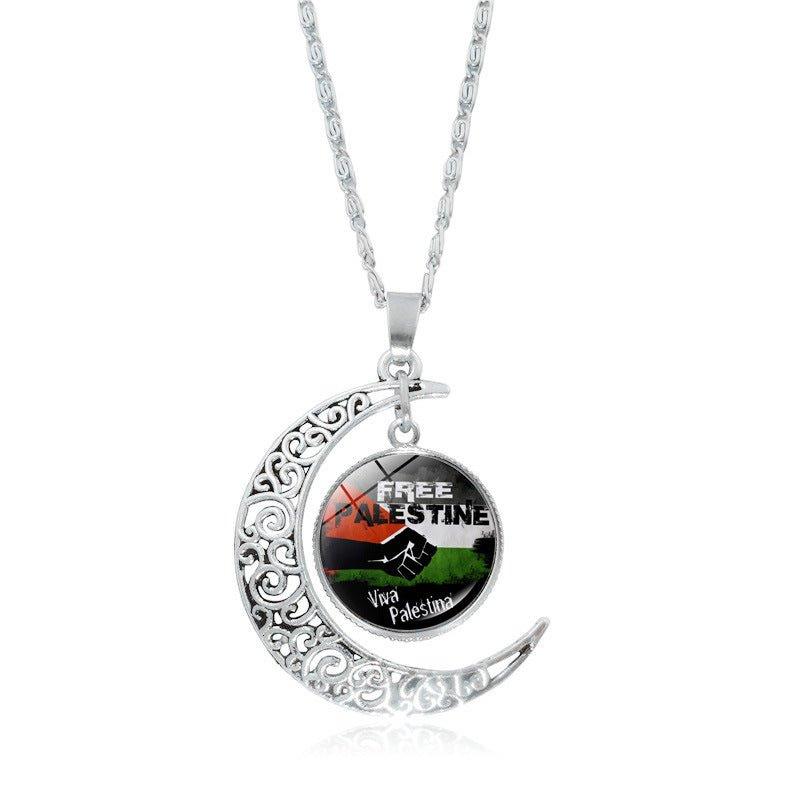 Mariam's Collection MAC077 Women's Versatile Silver keffiyeh Hollow Moon Pendant Necklace — comparison shot