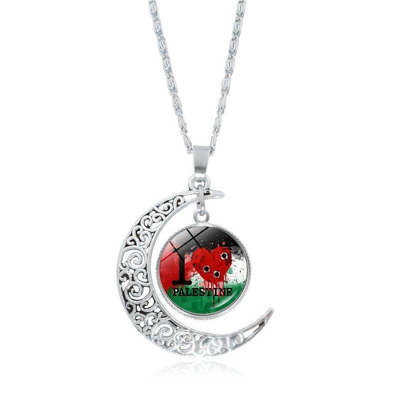 Mariam's Collection MAC077 Women's Versatile Silver keffiyeh Hollow Moon Pendant Necklace — main product shot