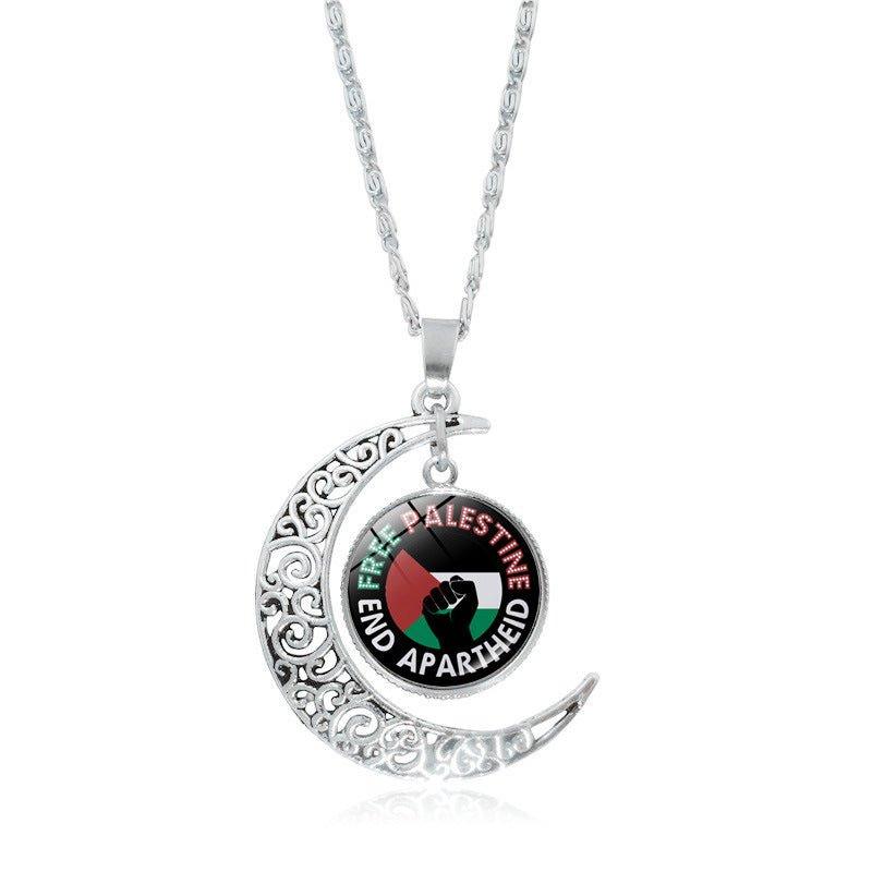 Mariam's Collection MAC077 Women's Versatile Silver keffiyeh Hollow Moon Pendant Necklace — detail shot 8