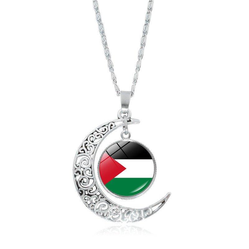 Mariam's Collection MAC077 Women's Versatile Silver keffiyeh Hollow Moon Pendant Necklace — lifestyle worn / used context