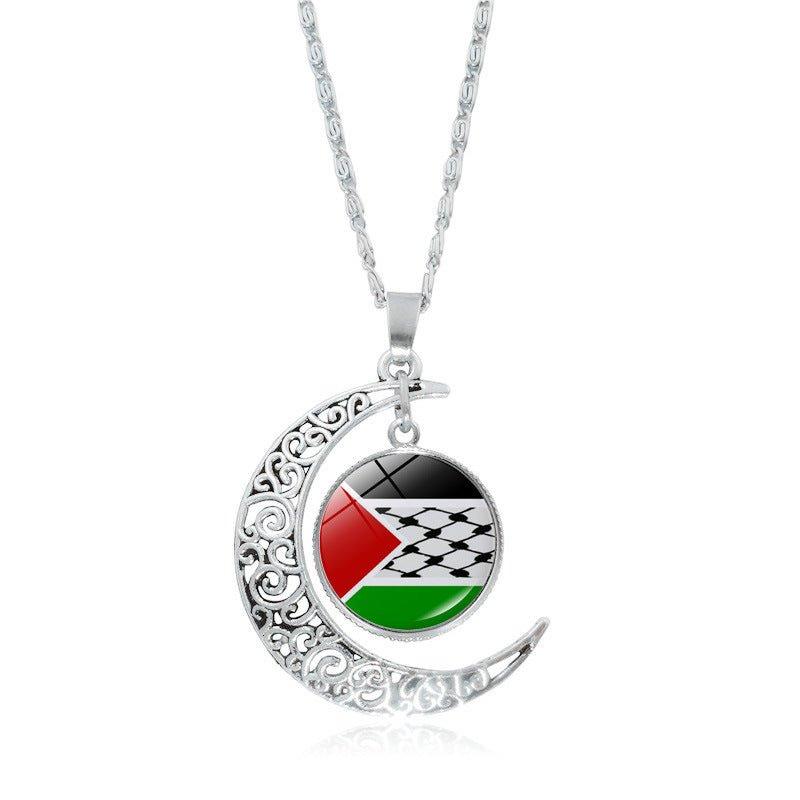 Mariam's Collection MAC077 Women's Versatile Silver keffiyeh Hollow Moon Pendant Necklace — in-use photo