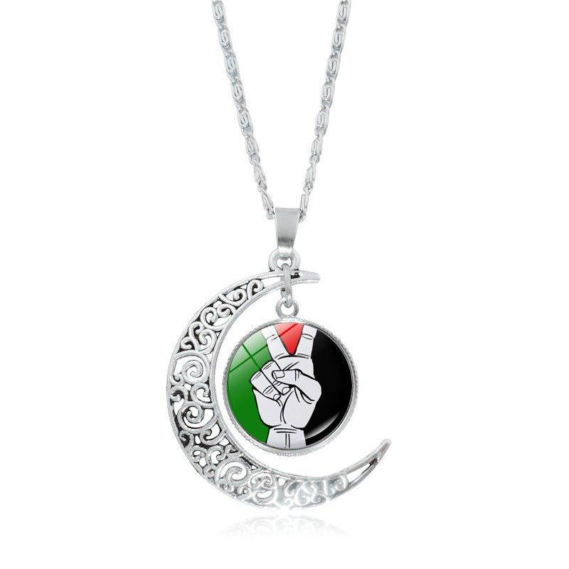 Mariam's Collection MAC077 Women's Versatile Silver keffiyeh Hollow Moon Pendant Necklace — packaging