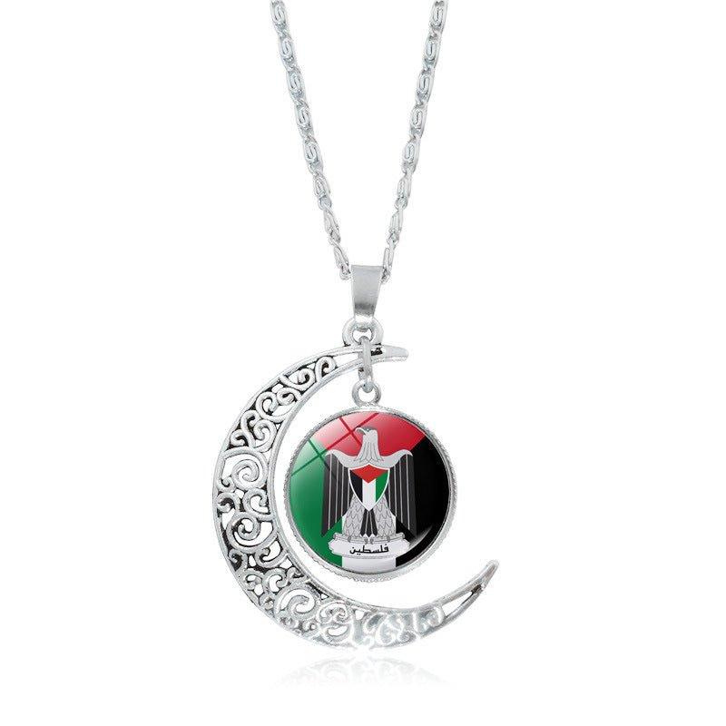 Mariam's Collection MAC077 Women's Versatile Silver keffiyeh Hollow Moon Pendant Necklace — color detail