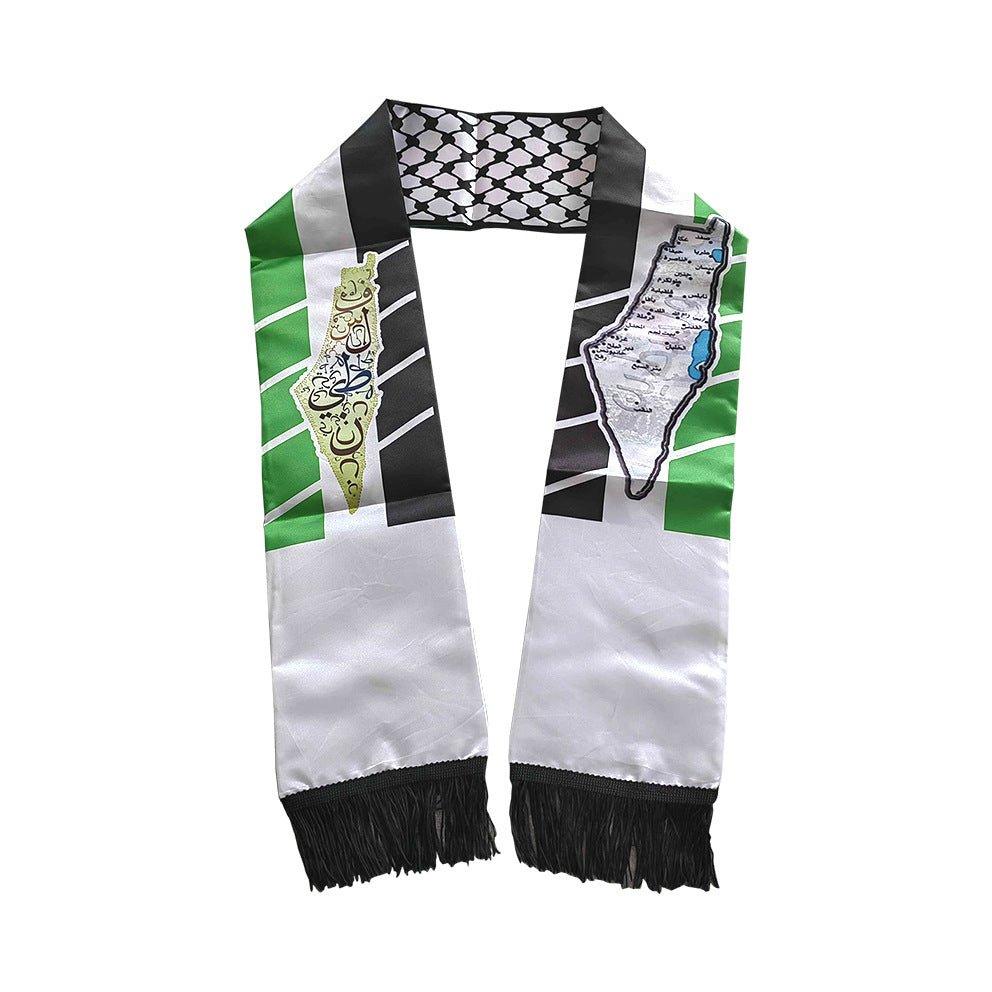 Mariam's Collection Palestine flag keffiyeh scarf (MAC079) — Mariam's Collection branding close-up