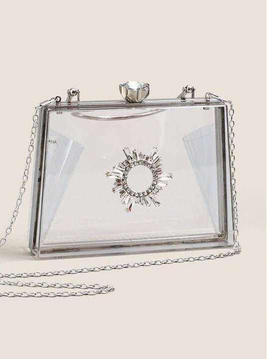 Mariam's Collection MAC082 Chain Crossbody Rhinestone Acrylic Transparent Evening Bag — construction detail