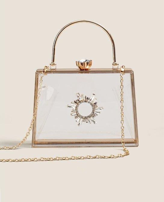 Mariam's Collection MAC082 Chain Crossbody Rhinestone Acrylic Transparent Evening Bag — main product shot