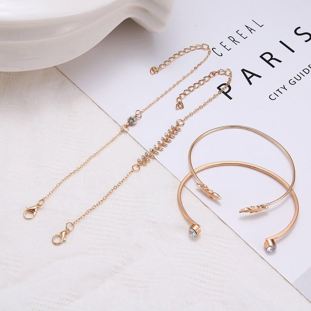 Mariam's Collection MAC087 Fashionable Leaf Alloy Diamond Electroplated 4-piece Bracelet Set — Mariam's Collection branding close-up